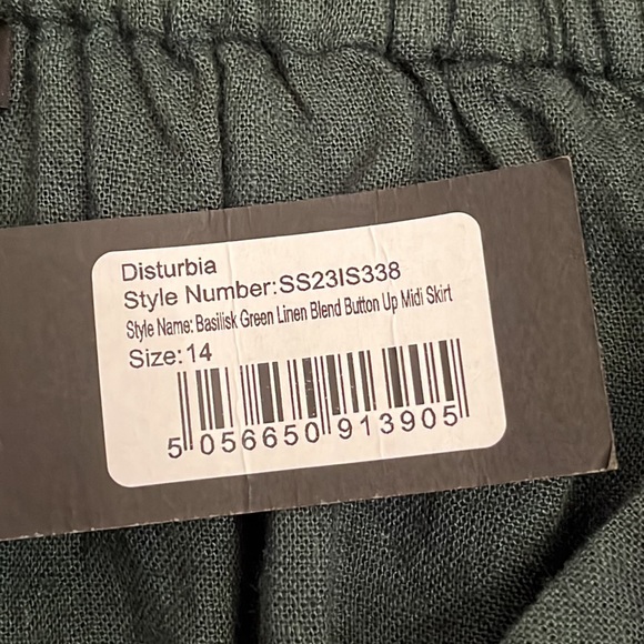 NWT Disturbia Basilisk Green Linen Blend Button Up Midi Skirt - Picture 15 of 16